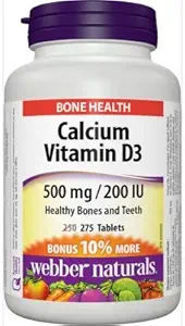 Webber Naturals Calcium Carbonaat 500mg met vitamine D3 200iu, 275 Tabs Bonus Pack