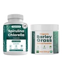 Teaveli Spirulina en Chlorella Capsules en Orgaic Barley Grass Juice Powder Bundle