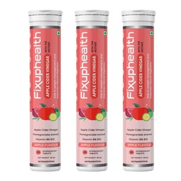 Fixuphealth Apple Cider Vinegar with the Mother 20 Tablets (Pack of 3) Gluten-free ACV Tablet with Vitamin B6 and B12 and Pomegranate Extract, Weight Loss Supplement for Women and Men