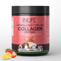 INLIFE Collagen Peptides Supplement Dogs Cats, Glucosamine 200g Strawberry