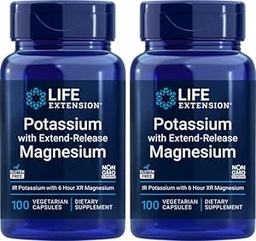 Levensverlengstuk 99mg Kalium met Extend-Release Magnesium 250mg, 100 Veg Caps (verpakking van 2) - Glutenvrije 