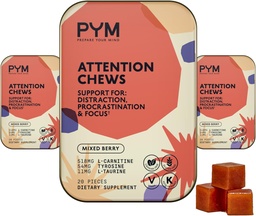 PYM Attentie Kauwt Ondersteuning voor Procrastinatie, Focus & Productiviteit, 60 Count 