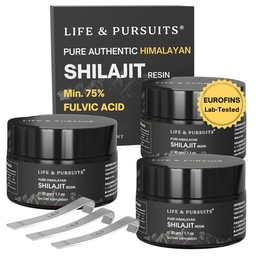 Life & Pursuits Pure Authentic Himalayan Shilajit Resin | Min. 75% Fulvic Acid, Lab Tested, Natural Gold Grade, 85+ Trace Minerals (Pack of 3)