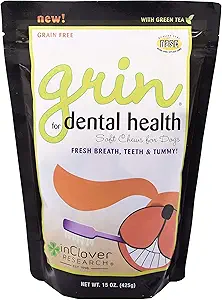 In klaver natuurlijke tandheelkundige behandeling, Grin, verse adem hond kauwen behandeling met prebiotica, frisse adem Tartar controle, Dagelijkse Kauw Supplement voor honden ondersteunt hond Gums en tanden