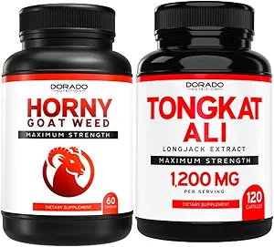 Horny Goat Weed (60 Count) Premium Hornygoatweed Maximum Strength AND Tongkat Ali For Men (120 Capsules) Longjack Tongkat Ali for Men's Health & Vitality Support - Vegan Safe & Made in USA