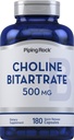Piping Rock Choline Bitrate 500mg 180 Capsules Non-GMO, Glutenvrij Supplement
