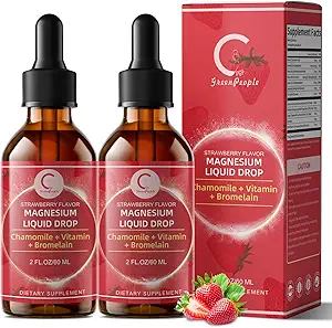 (2 Pack) Magnesium Glycinate Liquid Drops met Citrate & Taurate, Triple Magnesium Complex Supplement met Calcium, Kalium voor Energie, Slaap, Spier, Immune, Suikervrij, Aardbei smaak, 4 Fl OZ