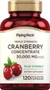 Piping Rock Pilules de canneberges de 120 Capsules de 120 capsules de supplément pour les femmes et les hommes de Triple Strength Concentrate Extract Plus Vitamine C.