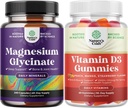 Bundel van Pure Magnesium Glycinate 400mg per portie voor slaap en ontspanning 240ct en vitamine D3 Gummies voor dagelijkse wellness of botspieren & Immune Ondersteuning