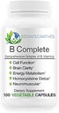 B Complète avec le folate, toutes les vitamines B1, B2, B3, B5, B6, B7, B9, B12, et le bitartrate de Choline pour l'énergie, la clarté cérébrale, le Neuro, le métabolisme 100 Capsules végétaliennes