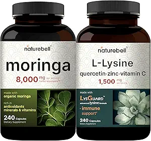 NatureBell Moringa Oleifera 8000mg Per Serving & L-Lysine 1.000mg Capsule Bundle Pack 