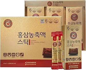 POCHEON KOREAN ROOD GINSENG Extract Stick, 30% Ginseng Extract, Single Serving Packs - 30 Sticks (10ml x 30), Natural Immune Support