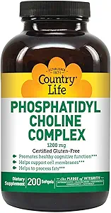 Country Life Fosfatidyl Choline Complex, bevordert gezonde cognitieve functie, 1200mg, 200 Softgels