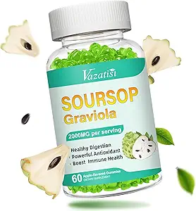 Soursop Graviola Gummeis, Organic Soursop Leaves and Fruit Extract for Cell Support & Regeneratie, Immune Boost, Digestieve Hulp, Suikervrij/Veganistisch, 60 Tellen