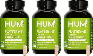 HUM Flatter Me Enzymes digestifs pour les femmes et les hommes, Supplément de Bloating pour la santé digestive avec Ginger & Peppermint Leaf, Pilules Anti Bloat à action rapide Multi Enzyme pour les ballonnements, Vegan,180 Capsules