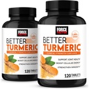FORCE FACTOR Better Kurkuma 2-pack Joint Support Supplement met HydroCurc Kurkuma Curcumin met zwarte peper, klinische kracht gezamenlijke ondersteuning, 240 tabletten, witte verpakking