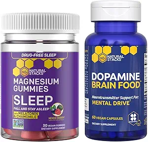 NATUURLIJKE STAKKEN Dopaminehersenvoeding + Slaap Magnesium Gummies Bundle - Ondersteunt Mental Drive & Sleep* - 90 Totaal Stukken