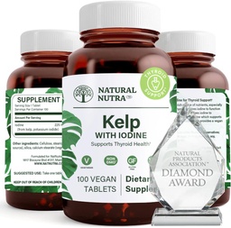 Natuurlijke Nutra Kelp Iodine Thyroid Support Supplement, Versterkt het immuunsysteem, en Regulates Metabolisme, Vegan Sea Kelp, Niet GGO, Atlantic Sourced Seaweed Extract, 225 mcg, 100 tabletten