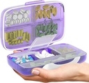 Travel pil Organizer - luchtdichte geneeskunde geval voor reizen Portable Pharmacy Box met labels Vitamine Container 8 Compartiment Supplement Medication Holder Grote capaciteit dagelijks (Paars)
