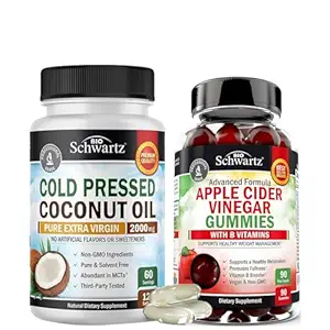 BioSchwartz ACV Apple Cider Vinegar Gummies met B Complex Vitaminen (3 maanden Supply) Plus Cold Pressed MCT Coconut Oil Capsules (2 maanden Supply)