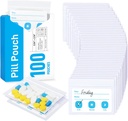 ZIKEE Pillentassen voor reizen, Herbruikbare Pillenzakken BPA Gratis 2,75" x 3,54," Dagelijkse Medicijn Tassen met XL Capaciteit voor 24 Visolie, Vitamine Organisator met Aanpasbare Schrijf-on Area (100 Tellen)