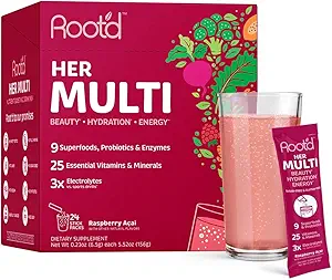 Root'd Multivitamine Powder for Women - 25 Vitamines & Minerals with 3X Electrolytes, 9 Organic Superfoods, Probiotics & Enzymes, Sugar-Free Multivitamine & Hydration 