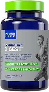 POWERLIFE Foundation Digest Advanced Plant Enzyme Blend ter bevordering van optimale spijsvertering en Nutriënt Absorptie, 60 Tel.
