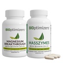 BiOptimisers Magnesium Doorbraak 4.0, (60 capsules) & MassZymes 4.0, (250 capsules) - Natuurlijke Slaap, Hersenen en Digestieve Gezondheidsondersteuning Supplement Bundle
