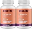 BESTVITE Sans remplissage L-Leucine 500mg par gélule (480 Capsules végétariennes) (240x2) – Pas de stéarates, Pas de remplissage – Vegan, Non-OGM, Supplément de leucine sans gluten – Supplément d'acide amino essentiel