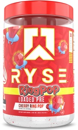 RYSE geladen pre-workout poeder - Ring Pop Cherry - Dagelijkse pre-workout voor mannen & vrouwen met 325 mg cafeïne, Beta Alanine en Citrulline voor pomp, focus en energie - 30 porties