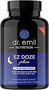 DR EMIL NUTRITION EZ Doze Melatonine-vrije natuurlijke slaaphulp met L-Theanine, GABA & 5HTP - Extra sterkte slaappillen voor volwassenen - Veilige en niet-Habit vorming (60 Veggie Capsules)