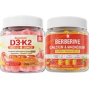 Suikervrije vitamine D3 K2 Gummies met Calcium, Magnesium citraat, Vitamine C + Berberine supplement Gummies, met Liposomale Berberine & Berberine HCI, Calcium, Magnesium