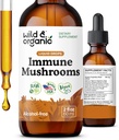Wild & Organic Immune Paddestoelen Tinctuur - 8-in-1 Paddestoelen Complex met Chaga, Turkije staart, Lion's Mane, Reishi Extract - Immune Support Drops - Vegan, Sugar & Alcoholvrije Liquid Supplement - 2 fl oz
