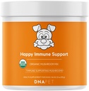DNA PET Happy Immunity USDA Certified Organic Mushroom Complex for Dogs, Organic Cordyceps Shiitake Reishi, Vegan Mushroom Blend Powder Canine Supplement, Advanced Mushroom Mix, Non-GMO, 3.5 oz