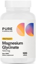 PureFormulas Magnesium Glycinate 100 mg Dagelijkse Ondersteuning voor Stress, Zenuwen, Slaap, Spieren, Metabolisme Pure Magnesium Glycinate Supplement voor vrouwen en mannen Magnesio Non-GMO 120 tabletten