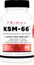 Primal KSM-66 Complexe Ashwagandha (60 capsules / 60 portions, 600 mg par portion) - KSM-66 Ashwagandha avec extrait de poivre noir, sans gluten, sans OGM