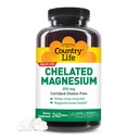 Country Life, Chelated Magnesium 250mg, Ondersteunt Bone and Immune Health, Daily Supplement, 240 ct