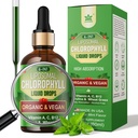Chlorophylle organique Liposomique pour les femmes et les hommes, 6-en-1 Verts Superfood Chlorophylle végétalienne avec/Spiruline, Grasse de blé, Vitamine C B12 A pour Déodorant interne*, Énergie,Digestive,1Packs/2 Fl Oz