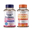 Gezonde Wellness Probiotica voor vrouwen 100 miljard CFUs met Prebiotica, Digestieve Enzymen + Liposomale Vitamine C Capsules Hoge Absorptie, Ascorbinezuur Supplement Bundle