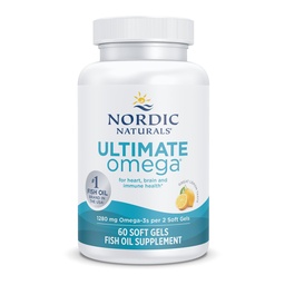 Nordic Naturals Ultimate Omega, Lemon Flavor - 60 Zachte Gels - 1280 mg Omega-3 - High-Potency Fish Oil Supplement with EPA & DHA - Promoot Brain & Heart Health - Non-GMO - 30 Servers