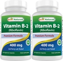 Best Naturals Vitamine B2 (Riboflavine) 400mg - Migraine Relief - Veggie Capsules - Conezyme Precursor - 120 Telling (Pack of 2)