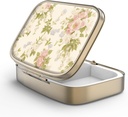 Pill Case Pill Box met Mirror Retro 2 Compartiment Small Pill Case voor Purse of Pocket Bronze Rechthoekige Pill Box of Vitaminen, Visolie, Supplementen, Pill Bevat reizen Gifts(Vintage Floral)