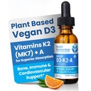 Bold Botanica D3-K2-A, Liquid Vitamin Complex, Vegan D3 van biologische algen met vitamine K2 (MK7) en A voor Immune Support, natuurlijke sinaasappelsmaak, smaakt heerlijk, 1 FL OZ. (30ml)