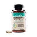 NatureWise Enzymes digestifs - Multienzymes avec probiotiques + Prébiotiques - Soutien post-repas pour le confort et le ballonnement + Aides Digestion et Santé Gout - Sans soja, non-OGM - 60 capsules[1-Mois]
