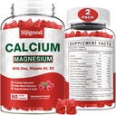 2 Pack Calcium Magnesium Zink Gummies met Vitamine C D3 K2, Calcium Gummies voor Bot, Spier, Kalm & Zzz Ondersteuning, Hoge Absorptie Formule met Magnesium Zink Kalium, Raspberry Flavored 120 Cts