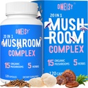 Supplément de champignons 2600mg, 20-en-1 Complexe de champignons, avec Lions Mane, Cordyceps, Reishi, Turkey Tail, Chaga - Suppléments Cerveau pour la Mémoire et la Focus, Suppléments Mémoire, Mood, Immunité, 120 Capsule