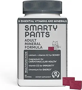 SmartyPants Mineral Chews: Citrate de magnésium et supplément de calcium avec vitamine D3, vitamine C, K2, zinc et sélénium pour le soutien immunitaire, 60 comtes (30 jours)