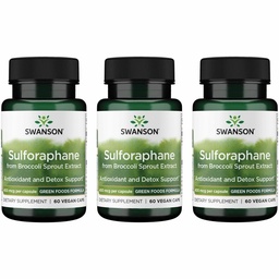Swanson Sulforaphane - Broccoli Spruit Extract Ondersteuning Cellular, GI Tract, en de gezondheid van de lever - Natuurlijke supplement gestandaardiseerd tot 0,4% Sulforaphane - (60 Veggie Capsules, 400mcg Elk) (3 Pack)