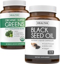 Super Greens & Black Seed (2-maand Supply) Greens Oil Synergy Bundle of Organic Super Greens Powder - Complete Superfood (120 Capsules) & Black Seed Oil - Cold-Pressed Nigeilla Sativa (120 Caps)