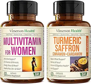 Vrouwen Multivitamine + Kurkuma Saffron Cinnamon & Cardamom Bundle. Vitamins & Minerals Formula for Immune and Joint Support, Inflammatory Response.
